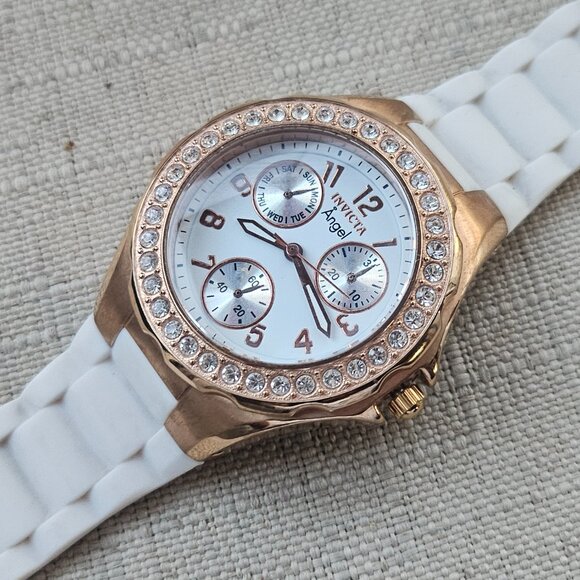 Invicta Angel Ladies Wristwatch Gold Tone Bezel Crystal Accent Watch Read desc - Picture 4 of 12